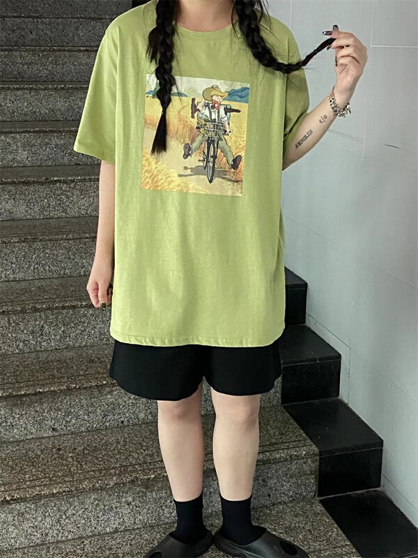 [Muxi] Korean round neck comfortable short sleeve T-shirt 1191# L
