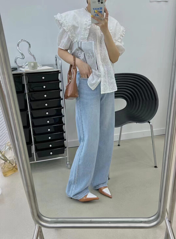 goods in stock! [finoa] Korean casual hollow out Crocheted shirt 10327# CLS