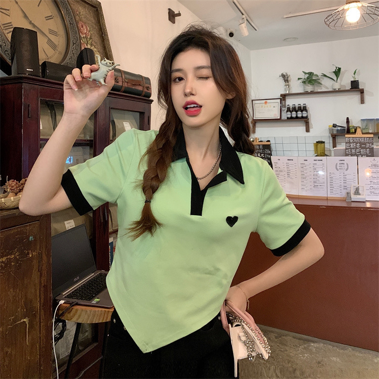 [Fanfan fan] Korean version love pattern short polo collar short sleeve T-shirt 5807# zxx