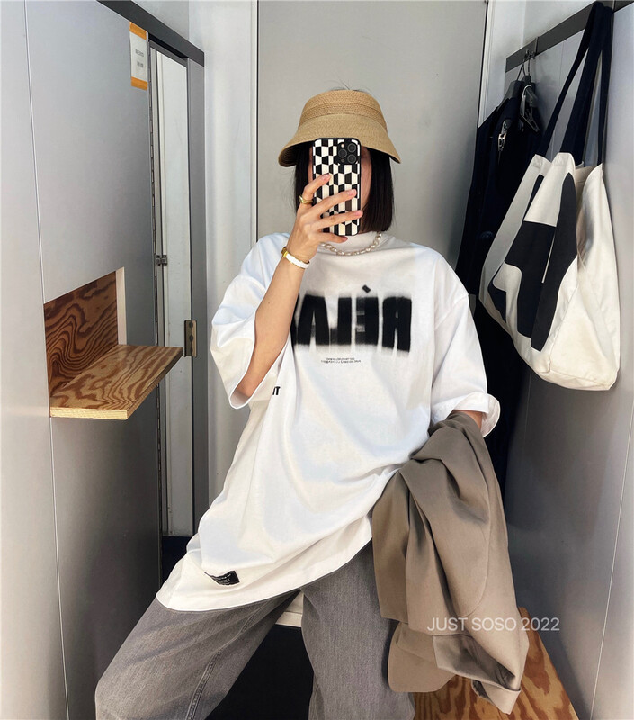 New in early summer! [just soso] Korean fashion simple letter loose short sleeve T-shirt 6941# CLS