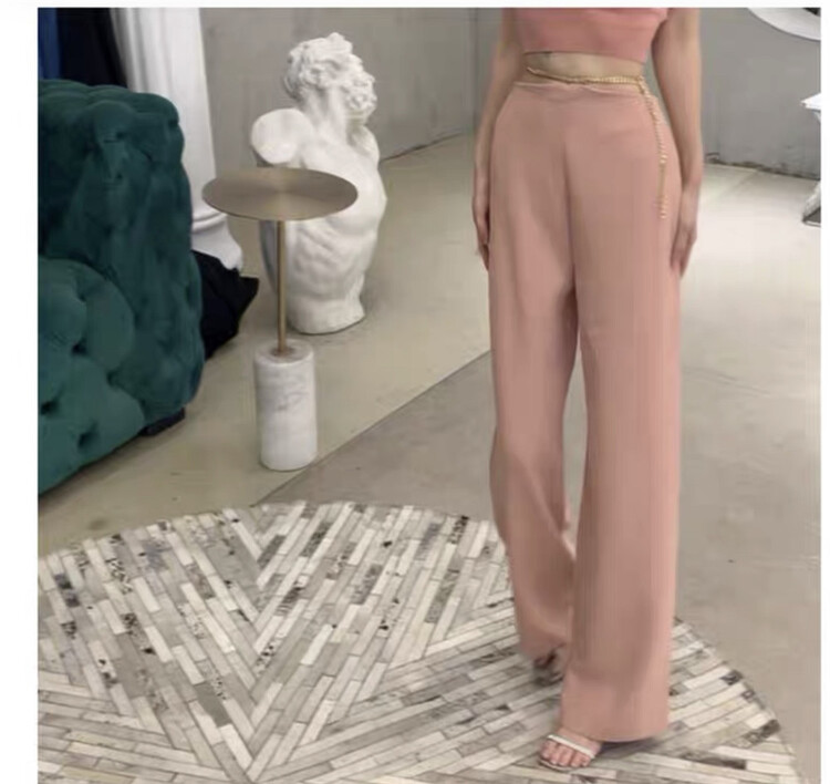 Early spring! [Linna] temperament chain wide leg clean color casual pants (chain cannot be disassembled) 7002# zxx
