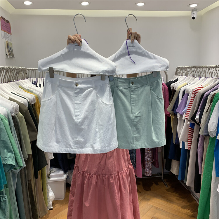 [cool woman] simple solid color versatile skirt wq-019# ZZL