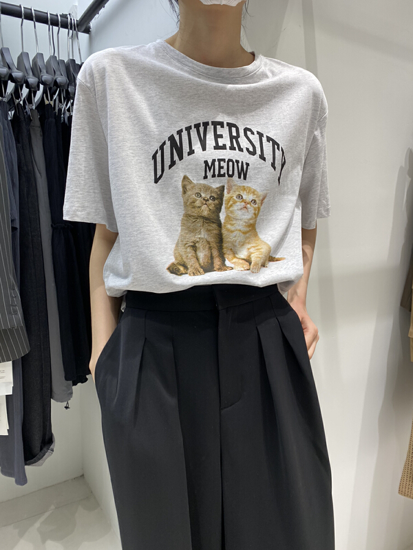 New in early summer! [Bu class] Korean cat letter printed short sleeve T-shirt 13633# zxl