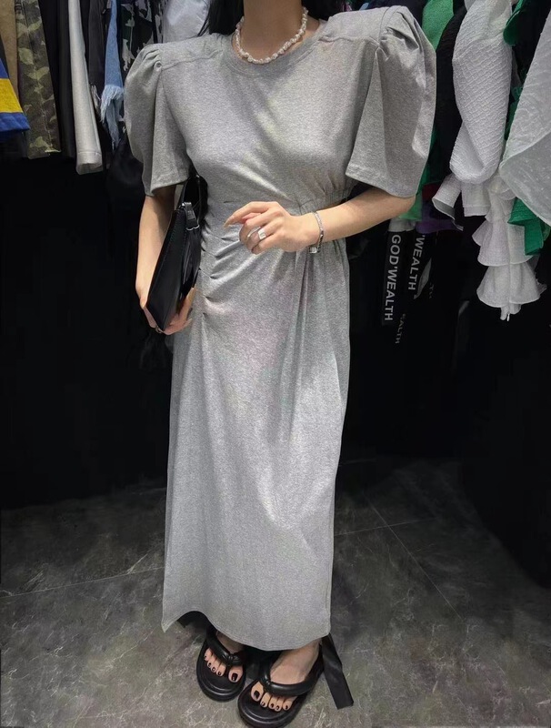 [buyer's strict selection - God of wealth] big woman's waist open bubble sleeve thin dress 2041# Cl