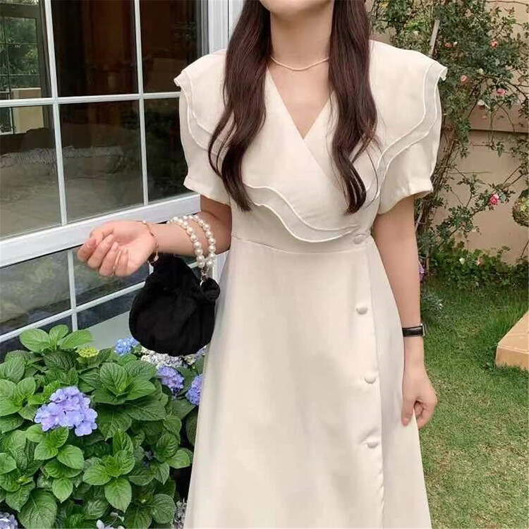 Original price 85.00! New in early summer! [Xiangli] Korean style Ruffle contrast Chiffon Dress 9163# PCZ