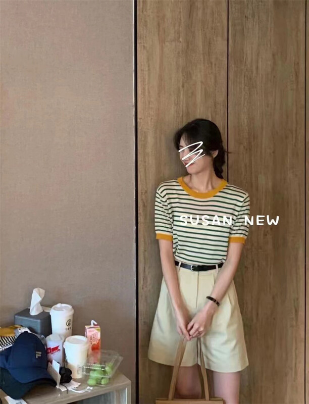 New in early summer! [Susan] lazy stripe Casual Short Sleeve T-shirt s1070# LSW