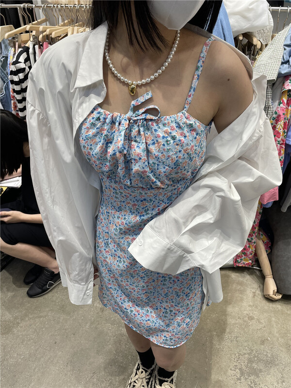 [sister] net red wind waist closing floral suspender dress (only suspender skirt) 2080# ozq