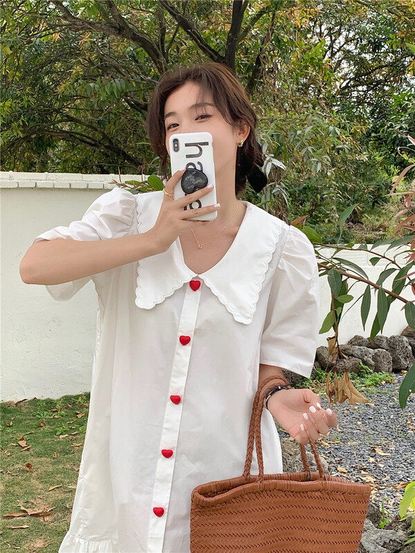 [MSN] Japanese versatile breasted short sleeved dress lyq10# CLS