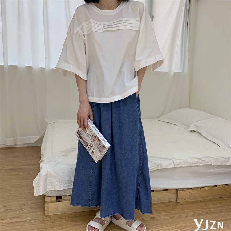 New in early summer! [within one boundary] round neck design sense of minority shirt 8598# LSW