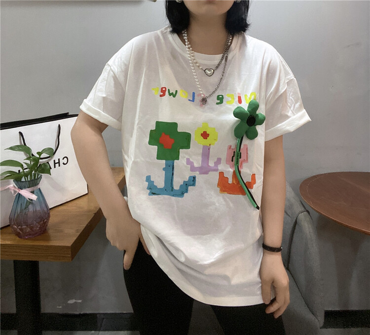 Early spring! [Qijia +] flower fashion niche design short sleeved T-shirt (flowers cannot be disassembled) ys6-6011# zyh