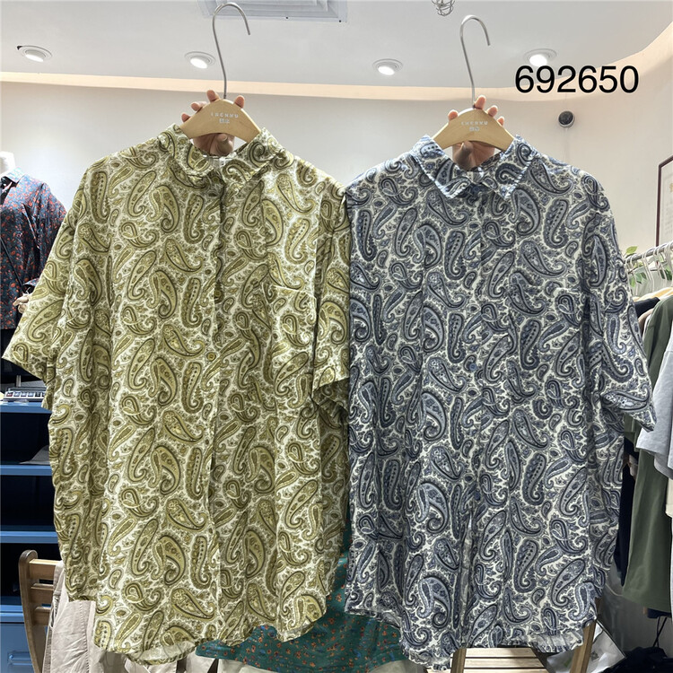 [twenty printed wood] fashion vintage print medium sleeve loose shirt 692650# L
