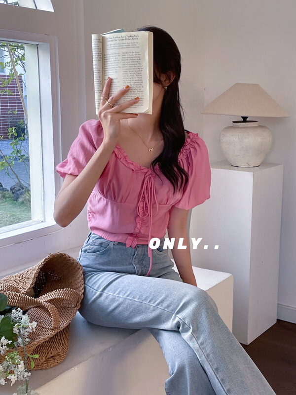 [only] simple solid color bubble sleeve shirt 571# JJ
