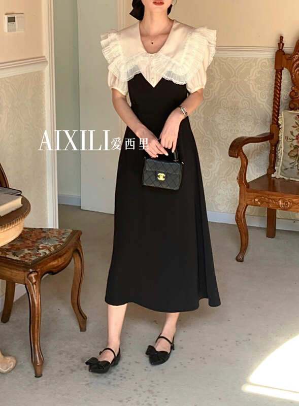 New in early summer! [aixili aisili] French doll neck long dress 6185-1# WPL