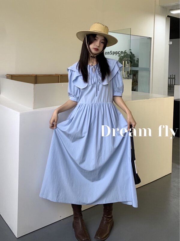 goods in stock! New in early summer! [dream fly] Korean fresh Double Neck Dress 61152# XJ