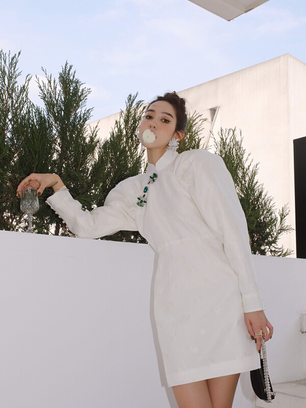 goods in stock! New year in early spring! [Alala emiva] minority design jacquard Zuma green diamond craft dress l1161a# JJ