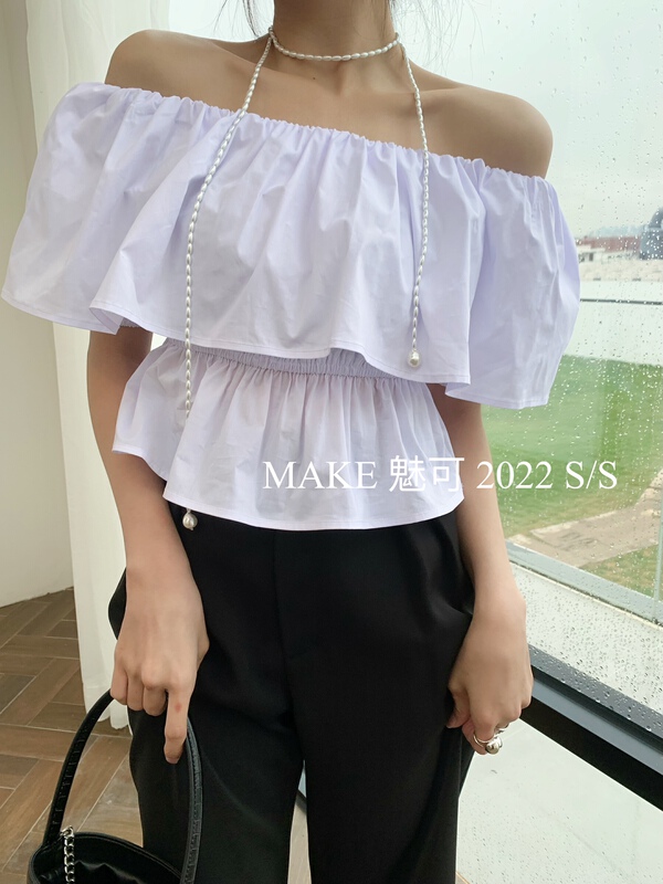 [make Meike] simple temperament one shoulder shirt 8751# XJ