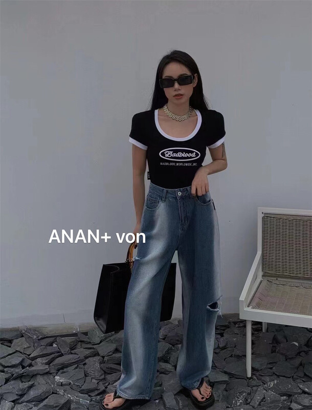 goods in stock! New in early summer! [Anan +] letter embroidery Pullover short sleeve T-shirt 2075# WTT
