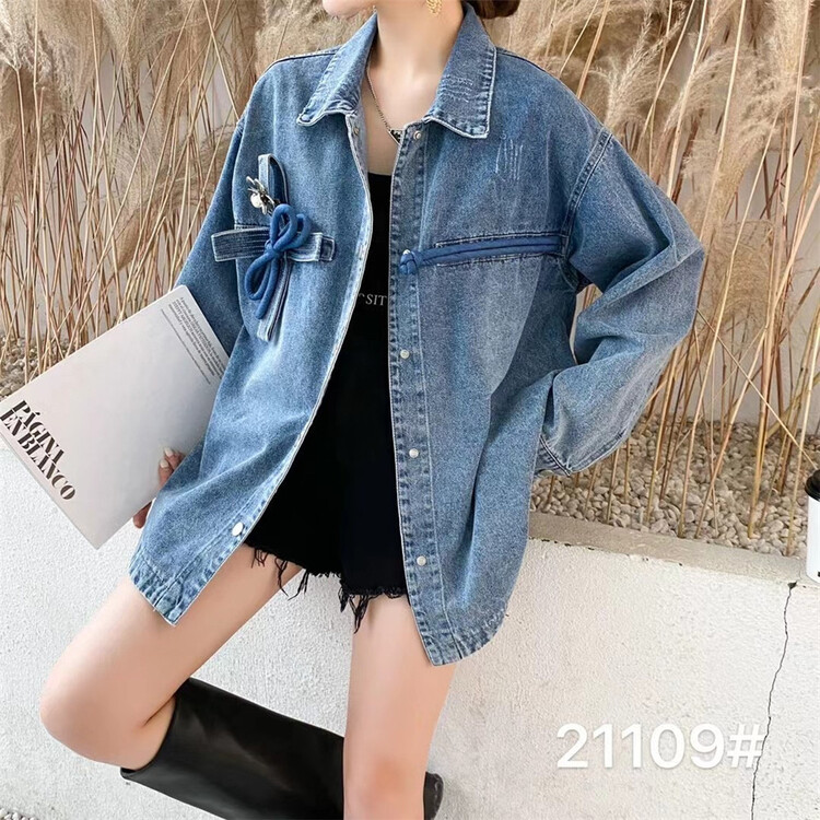 [ppin] three dimensional floret design loose ins denim coat 21109# zxx