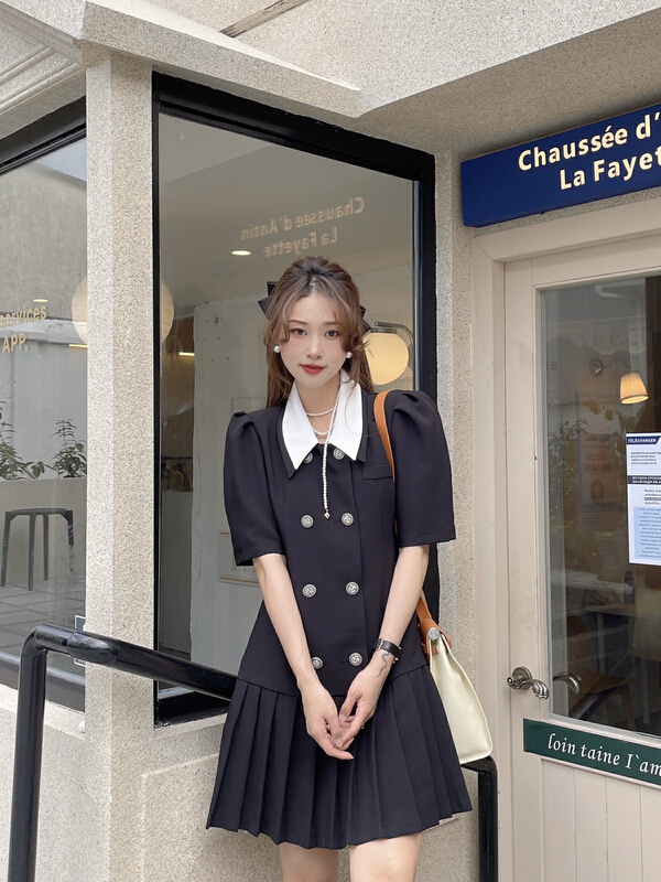 [J2. J1wg] temperament color matching Lapel short sleeve suit dress 22070# cqw