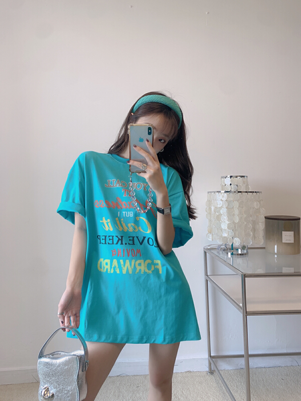 [Vanessa] minority letter color blocking short sleeve T-shirt 6142# ozq