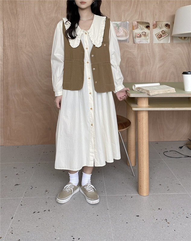 [NZJ] V-neck single breasted fashion Korean vest (only selling vest) 820015# L