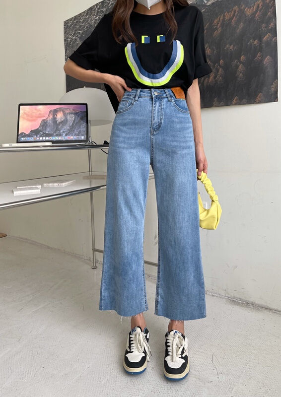 [en Xier] slim and versatile Korean elastic wide leg jeans k1936# L