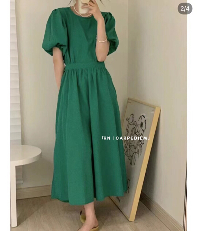 [R n] Vintage loose and versatile waist bow tie waist closing design dress 80961# ll