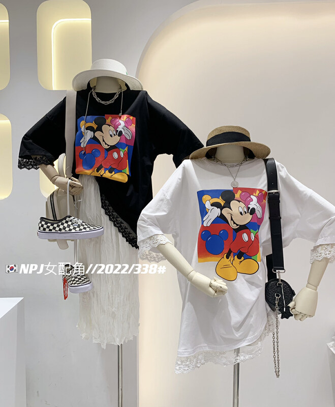 [wlady] Korean Mickey lace short sleeve T-shirt ys1-338# WTT