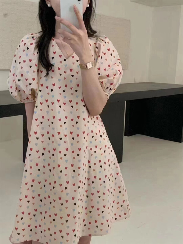 goods in stock! New in early summer! [Susan] fashion bubble sleeve print dress 18060# LSW
