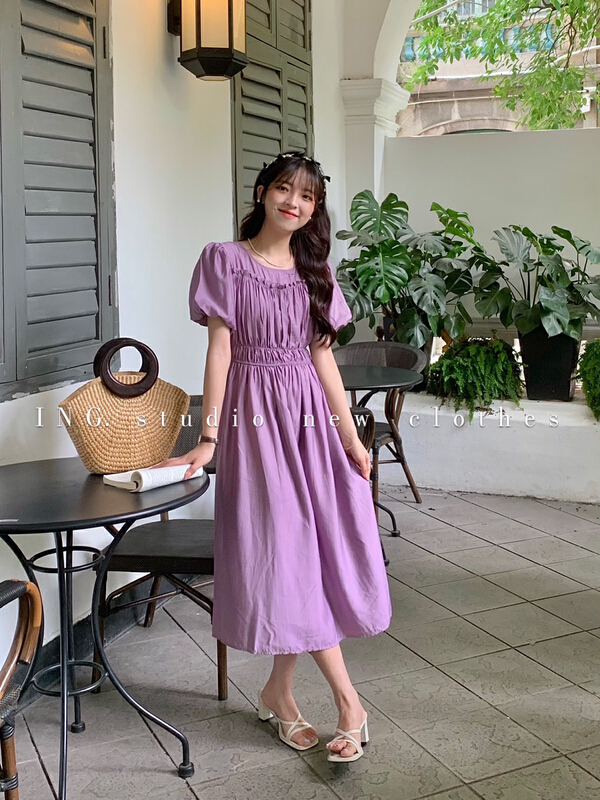 [ing] French heavy industry pleated high waist dress 7822# HBx