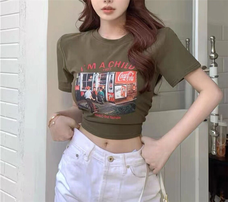 New in early summer! [if shop] hot girl fashion shows off the navel. Versatile short sleeve T-shirt (T-shirt only) 02033# CLS