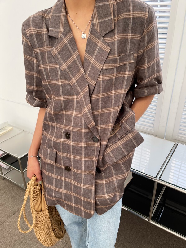 [KH] linen Plaid fashion coat suit w222# cqw