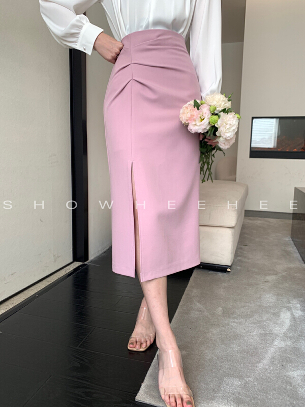 New year in early spring! [xiuxixi] slim pleated hem split skirt 19365# zxx