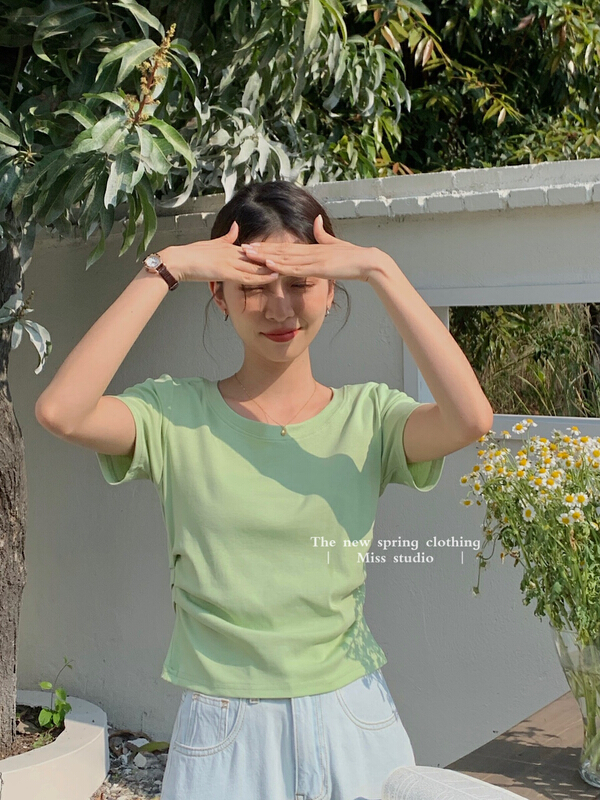 New year in early spring! [miss miss home] simple pleated design solid color blouse y8803# zjy
