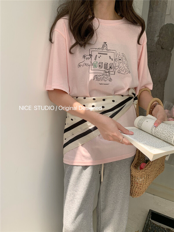[naisijia] Korean fresh printing versatile short sleeve T-shirt 3686# zjy