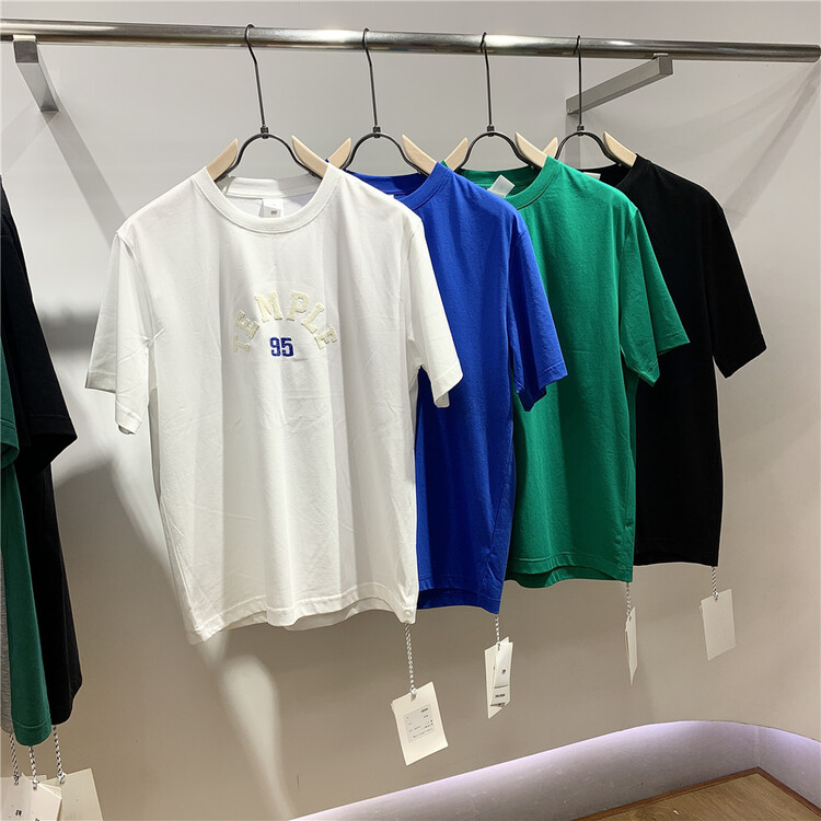 [quick simple] taped letter embroidered back printed short sleeve T-shirt 22080# ZZL
