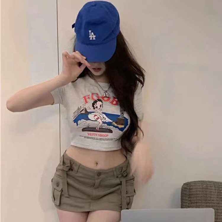 [show] Korean versatile cartoon printed short sleeve T-shirt 88301# ozq