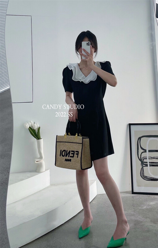 [candy] Korean ruffled double breasted dress 7393# zjy