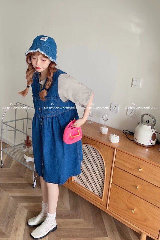 goods in stock! New in early summer! [le & Wong] retro and versatile fashion strap skirt 8308-1# WTT