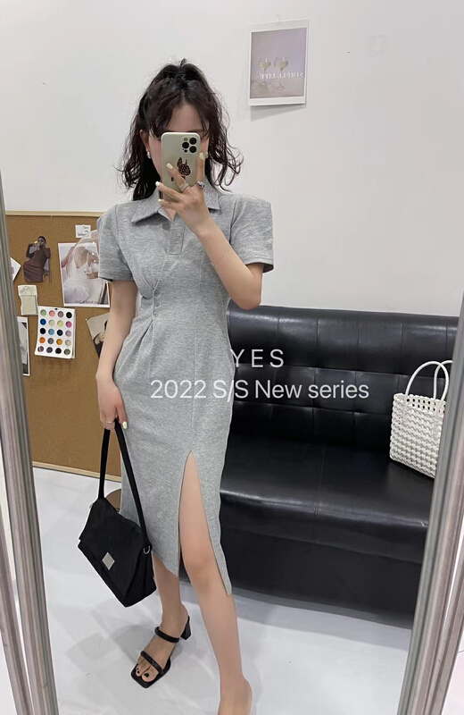 New in early summer! [yes] Korean version careful machine thin Polo neck knitted dress 7032-1# ozq