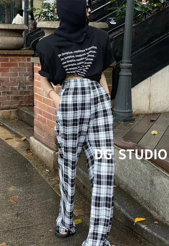 [DG] elastic waist straight tube Plaid casual pants 8101# XJ