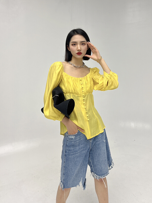 【D.TWO D2】優雅單排扣長袖圓領襯衫  2121371#  ZXL