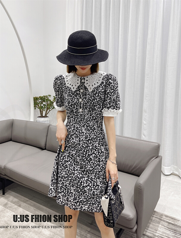 New in early summer! [UUS] doll neck floral fashion slim dress 221686# zyh