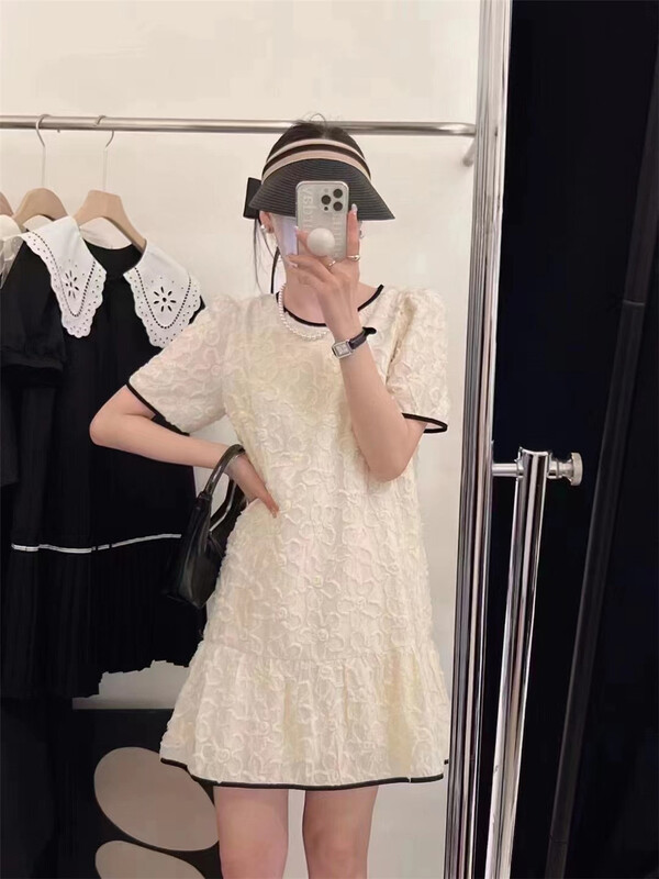 [Susan] Korean color contrast edge round neck Jacquard Dress 18195# LSW