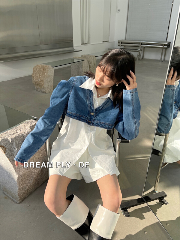 New year in early spring! [dream fly] V-neck single breasted jacket + solid lady shirt set 61090# XJ