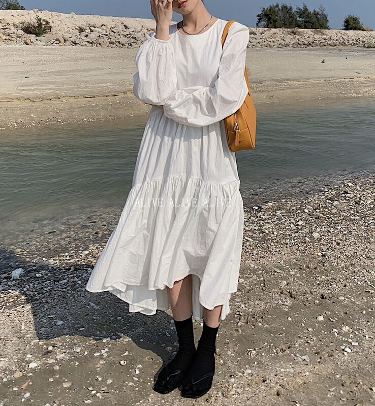 New year in early spring! [alive] crew neck solid medium length dress a10980# jhy