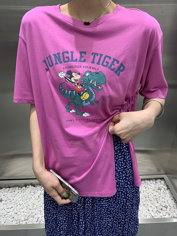 New in early summer! [m.two] detail drawstring Mickey dinosaur short sleeve T-shirt 7762# hyy