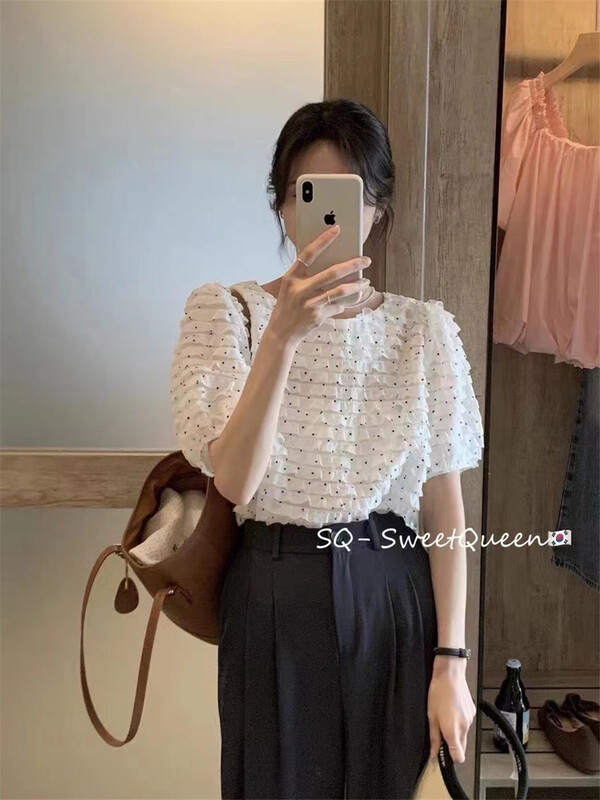 [sq] Korean round neck wave dot temperament shirt ys1-3366# zxx