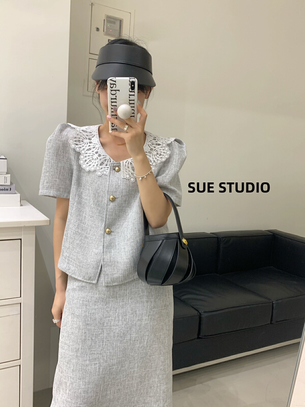 【SUE STUDIO】小香風蕾絲領泡泡袖小衫  22265#  ZJY