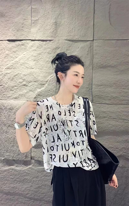 [Irene] simple and versatile letter short sleeve T-shirt 2316# WTT